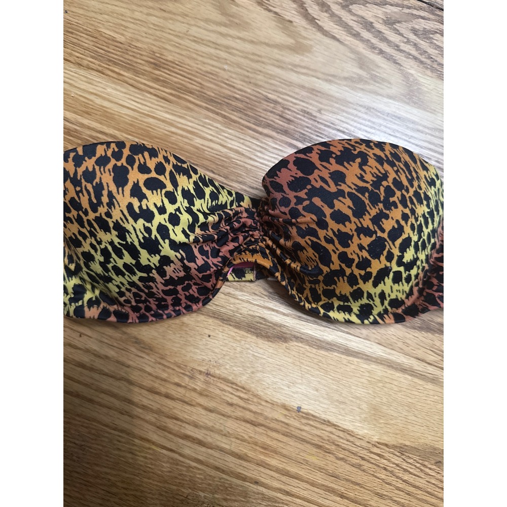 Victorias Secret Leopard Print Bandeau Bikini Top Underwire Sunset Orange 34C